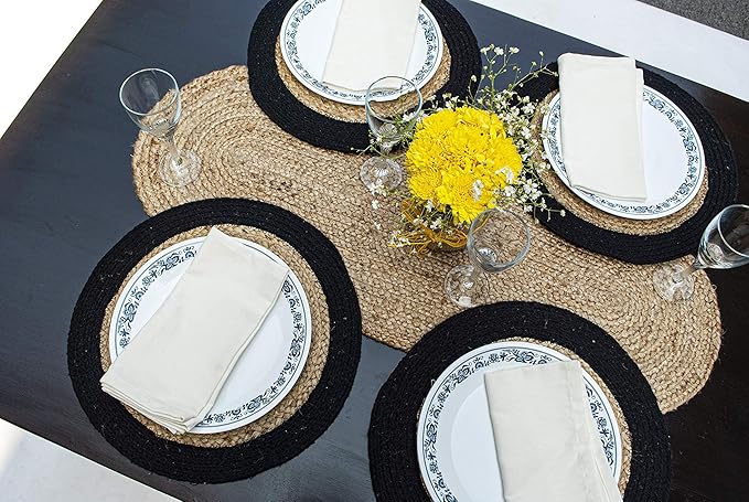 Chardin home Jute Braided Oval Table Runner | Boho Table Runner | Artisanal Center Piece for Table, Chests, Counter Tops and More | Handmade Natural Jute 13"x48"