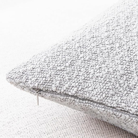 Mixhug Decorative Boucle Throw Pillow Covers, Light Gray, 20 x 20 Inches, Pack of 2 - Textured Boho Pillow Covers for Couch and Bed