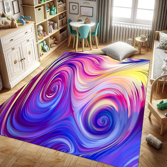 Living Room Abstract Area Rug Indoor Washable Gradient Color Swirl Pattern Restaurant Floor Non-Slip Backing Modern Plush 2x4ft