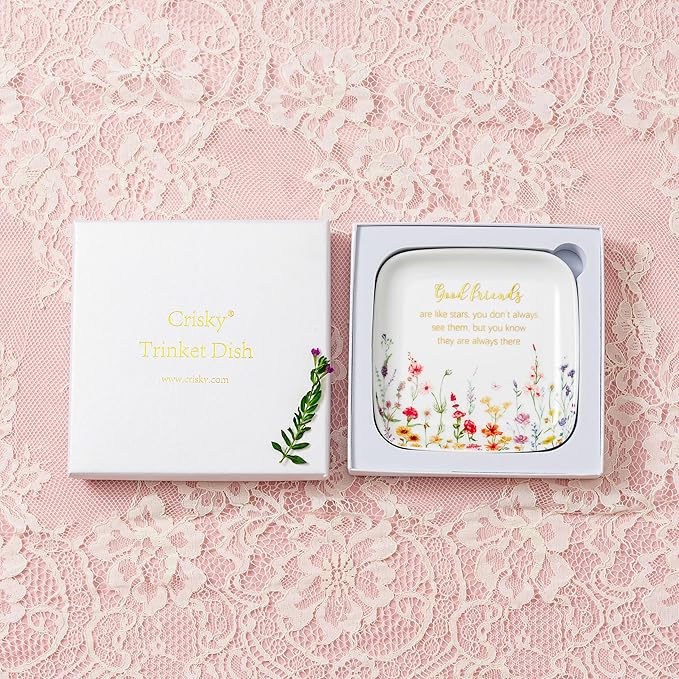 Crisky Jewelry Ring Dish Friend Gifts for Women, Long Distance Friendship Gfits for Women Female Best Friends Birthday Party, Good Friends Are Like Stars
