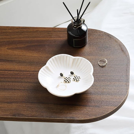 Flower Shape Ring Tray Jewelry Dish Key Bowl Ceramic Trinket Tray Decorative Jewelry Dish for Rings Necklace Earring Key Watch Home Decoration for Friend Sister Mom(White)