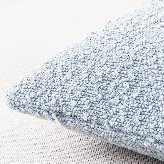 Mixhug Decorative Boucle Throw Pillow Covers, Light Blue, 20 x 20 Inches, Pack of 2 - Textured Boho Pillow Covers for Couch and Bed