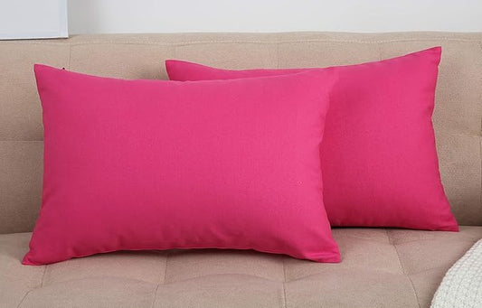TangDepot Handmade Decorative Solid 100% Cotton Canvas Throw Pillow Covers/Pillow Shams, (12" x20" , Hot Pink, 1 Count (Pack of 1))