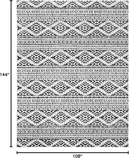 SAFAVIEH Area Rug 9x12 - Tulum Collection - Large - Ivory & Black, Moroccan Boho Tribal Design, Non-Shedding & Easy to Clean, Ideal for Living Room, Bedroom, Dining Space (TUL272B)