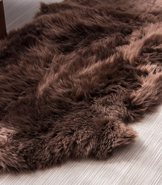 HUAHOO Premium Genuine Sheepskin Rug Brown Real Australia Sheepskin Natural Luxury Fluffy Lambskin Fur Area Rug Seat Covers for Kids Bedroom Sofa Chair Cover Pets Dogs Mat Quarto Pelt/4' x 6' Brown