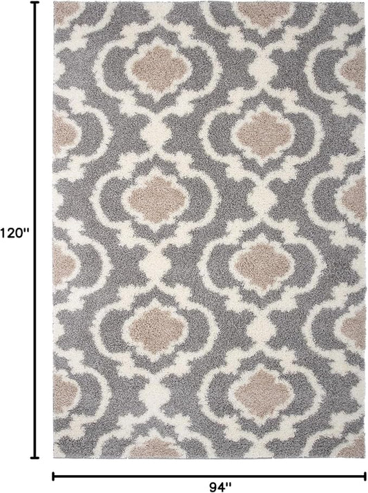 Rugshop Cozy Moroccan Trellis Gray/Cream 7'10" X 10' Indoor Shag Area Rug