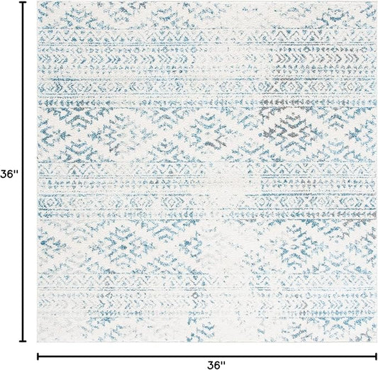 SAFAVIEH Tulum Collection Area Rug - 3' Square, Ivory & Turquoise, Moroccan Boho Tribal Design, Non-Shedding & Easy to Clean, Ideal for Entryway, Foyer, Accent Space, Bedroom (TUL272E)