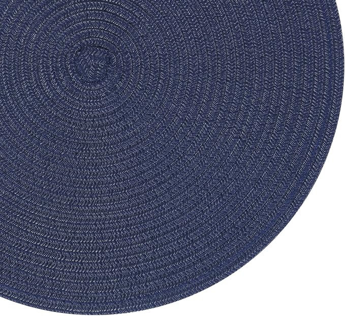 SHACOS Round Placemats Set of 8 Washable 15 inch Round Table Mats Cotton Polyester Woven Braided Place Mats for Dining Table, Navy