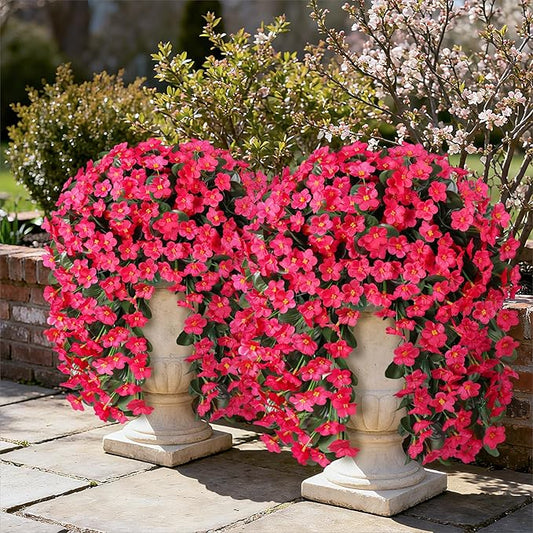 HyeFlora Artificial Fake Outdoor Outside Hanging Plants Flowers Vines for Spring Decoration, 2PCS Faux Silk Hotpink Daisy Mums UV Resistant Look Real Orchid Vine for Indoor Home Balcony Porch Planter