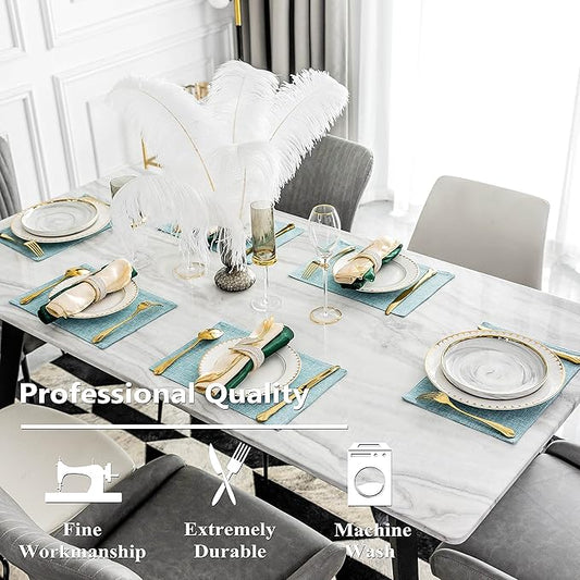 Home Brilliant Cloth Placemats Set of 8 for Holiday Dinner Linen Placemat Heat Resistant Dining Table Place Mats for Kitchen Table, 13 x 19 inches, Teal