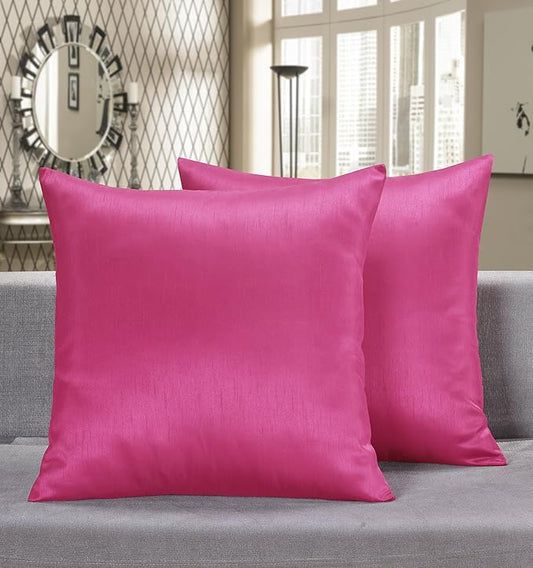 Aiking Home 26x26 Inches Faux Silk Square European Shams, Zipper Closure, Hot Pink (Set of 2)