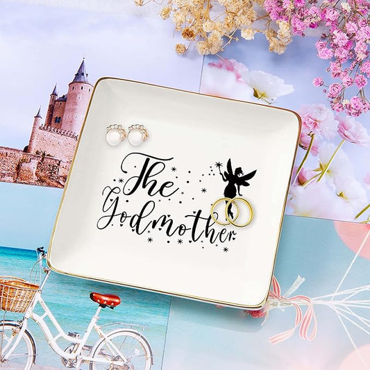 Angel Theme Gifts from Godson Goddaughter to Godmother-Mother's Day,Birthday,Baptism,Christmas Gifts for Godmother,Appreciation Gratitude Presents from Godchild--Jewelry Holder Trinket Tray Ring Dish