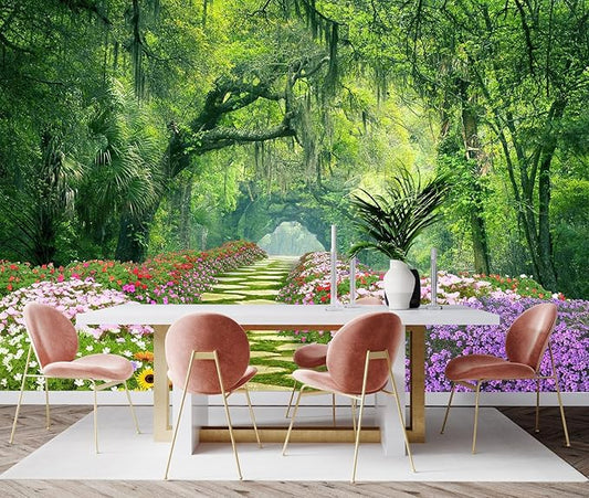Sunny Flowers and Forest Wallpaper for Living Room, Bedroom, Bathroom Background Wall Decoration Mural(Non-self-Adhesive)