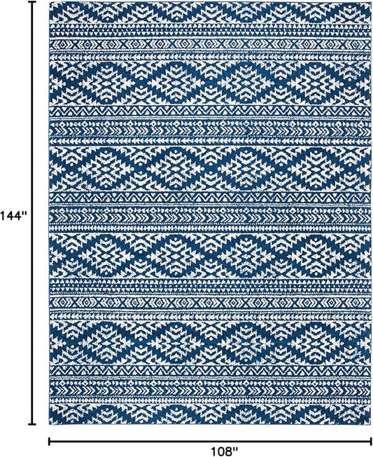 SAFAVIEH Area Rug 9x12 - Tulum Collection - Large - Navy & Ivory, Moroccan Boho Tribal Design, Non-Shedding & Easy to Clean, Ideal for Living Room, Bedroom, Dining Space (TUL272N)