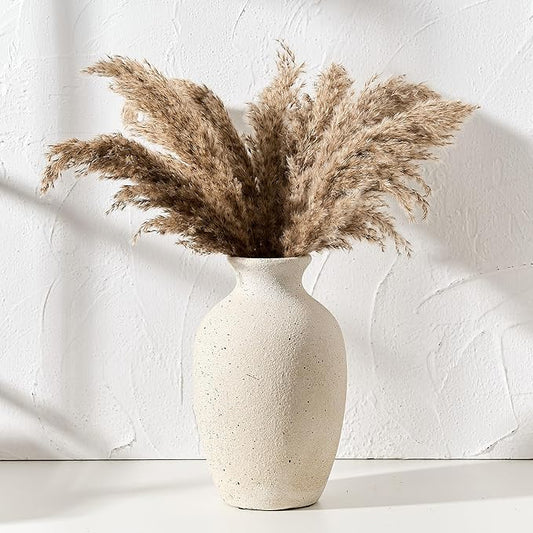 Large Ceramic Rustic Flower Vase, 10.43 Inch Tall Vintage Pottery Home Decor, Antique Farmhouse Terracotta Vase for Living Room, Table, Shelf, Mantel Decoration, Farmhouse - Cream-White