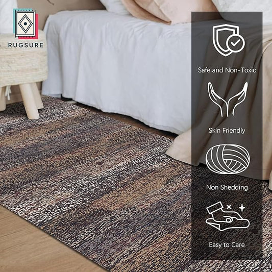 RUGSURE Washable Area Rug - 1/6 Thick - Stain & Water Resistant Non-Slip - Resistant Rug for Living Room, Bedroom, Nursery, Pet & Child Friendly, Vintage Charm Area Rugs (Rust, 2'6'' x 8')