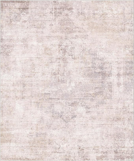 Modern 10x12 Area Rug for Living Room - Large Bedroom Rug Under Bed, Pink and White Distressed Medallion Pattern, Ultra Soft Washable Non Slip Lightweight Thin Foldable
