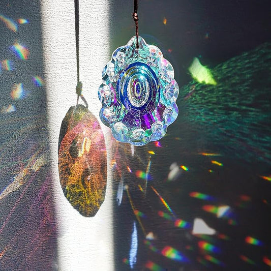 76mm Colorful Crystal Peacock Prism Sun Catcher Rainbow Pendants Maker, Hanging Crystal Prisms for Windows, for Feng Shui, for Gift
