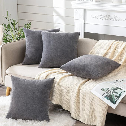 GAWAMAY Decorative Square Throw Pillow Covers 18"x18" Inch Set of 4, Super Soft Chenille Pillows Cover Fall Pillowcase for Living Room Bedroom Sofa Couch Cushion Cover Grey 45x45cm (No Insert)