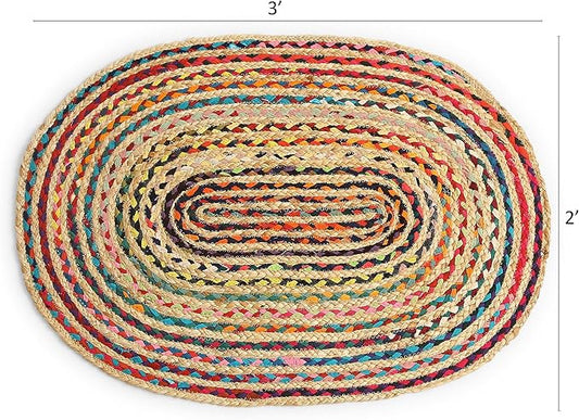 REDEARTH · Jute Cotton Chindi Area Rug - 2'x3' Oval Rug, Handwoven, Non-Shedding, Soft & Durable – Multi Tones for Home Décor in Living Room, Dining Room, Bedroom
