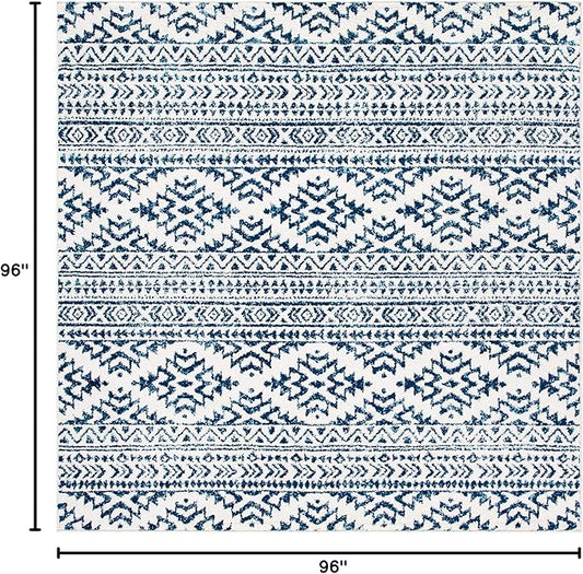 SAFAVIEH Tulum Collection Area Rug - 8' Square, Ivory & Navy, Moroccan Boho Tribal Design, Non-Shedding & Easy to Clean, Ideal for Living Room, Bedroom, Dining Space (TUL272D)