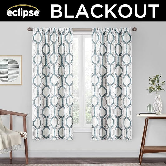 Eclipse Kendall Modern Blackout Thermal Rod Pocket Window Curtain, Insulating & Noise Reducing Curtains for Bedroom or Living Room (1 Panel), 63 in Long x 42 in Wide, Blue