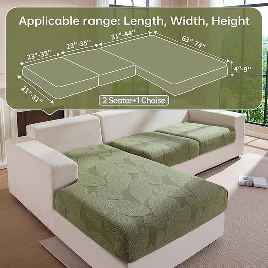 Couch Covers for Sectional Sofa, Washable Stretch Soft Sofa Cushion Covers L Shape Sofa Slipcovers Anti Slip Furniture Decor Protector for Pets (2 Seaters Covers+1 Chaise Cover,Green)