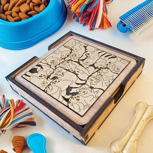 02 Australian Shepherd Dog Coaster - Aussie Dog Puzzle Wooden Coaster Set - Interlocking Jigsaw Drink Mats with Laser-Cut Design for Australian Shepherd Dog Lovers