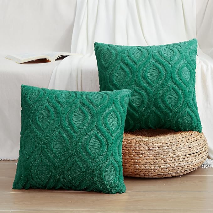 decorUhome Euro Sham Throw Pillow Covers 26x26 Inch Set of 2, Soft Plush Faux Wool Green Solid Couch Pillow Covers, Accent Farmhouse Neutral Square Pillow Cases for Sofa Bed Living Room