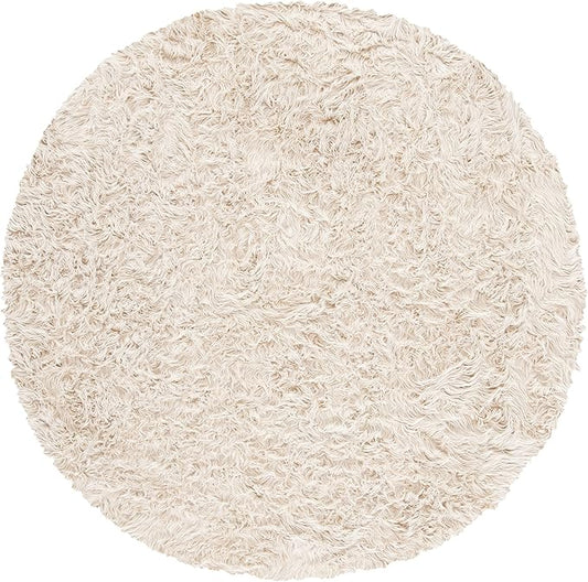 SAFAVIEH Faux Sheep Skin Collection Area Rug - 6' Round, Beige, Silken Glam Design, Non-Shedding & Easy Care, 2.35-inch Thick Ideal for High Traffic Areas in Living Room, Bedroom (FSS235K)