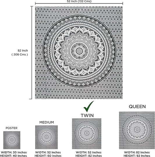 raajsee Grey Black Tapestry Mandala Wall Hangings, Indian cotton Beach Throw Blanket, Hippie Tapestries Boho Decor Bohemian Bedding,Twin Bedspread 52x82 inches Yoga Meditation Mat Rugs