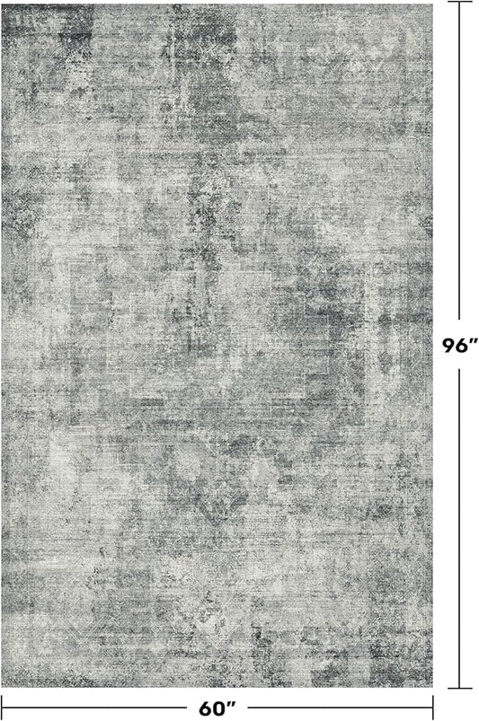 5x8 Large Entryway Rug Washable - Dark Blue and Gray Rug for Mudroom, Foyer, Hall, Living Room, Washable Low Pile Stain Resistent Slate Blue Décor