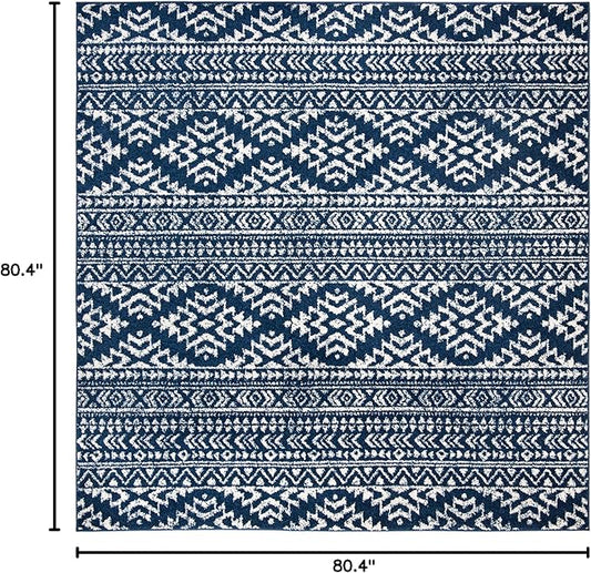 SAFAVIEH Tulum Collection Area Rug - 6'7" Square, Navy & Ivory, Moroccan Boho Tribal Design, Non-Shedding & Easy to Clean, Ideal for Living Room, Bedroom, Dining Space (TUL272N)
