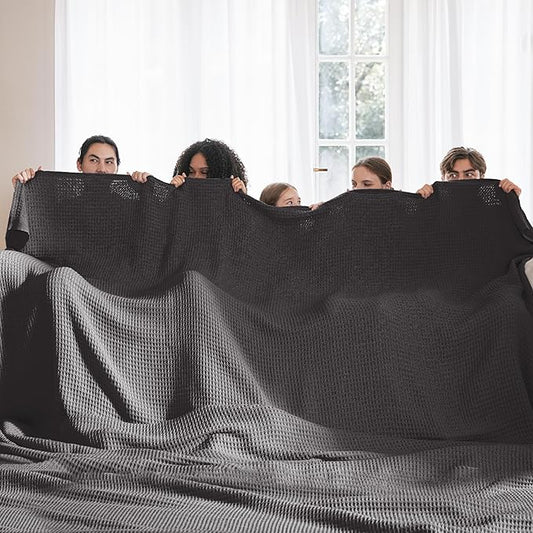 Bedsure Gentlesoft 100% Cotton Large Blanket Oversized King for Bed - Breathable Thick Waffle Weave Blanket for Summer, Couch Cover, Dark Grey, 120x94 inches