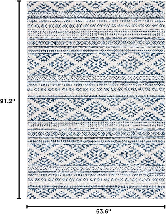 SAFAVIEH Tulum Collection Area Rug - 5'3" x 7'6", Ivory & Navy, Moroccan Boho Tribal Design, Non-Shedding & Easy to Clean, Ideal for Living Room, Bedroom, Dining Space (TUL272D)