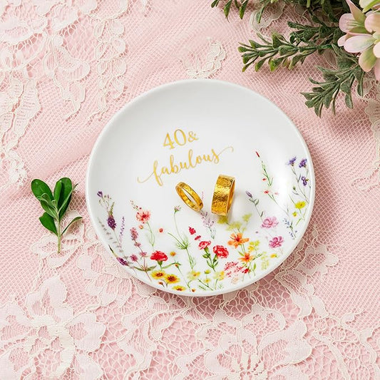 Crisky 40 Fabulous Jewelry Ring Dish for Women 40th Birthday Gifts Idea for 40 Year Old Gifts for Her Friend Sister Wife Aunt Female Coworkers