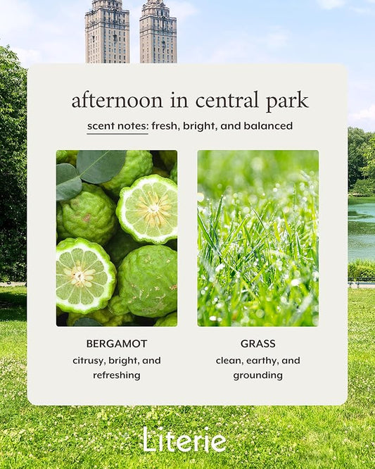 Literie NYC Inspired Scented Candle: Afternoon in Central Park - Grass & Bergamot Scent, 9oz, 50 Hour Burn, Vegan Soy & Coconut Blend Candle for Home Decor, Gift for Women & Men