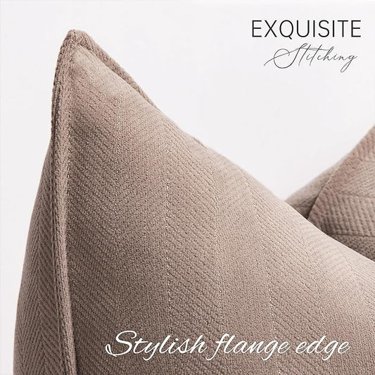 ZWJD Khaki Pillow Covers 12x20 Set of 2 Chenille Throw Pillow Covers with Elegant Design Soft and Luxurious Decorative Throw Pillows for Couch, Bed, and Home Decor