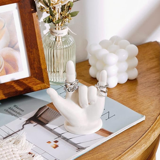 PUDDING CABIN Valentine's Day Gifts for Her & Him - Hand Ring Holder - I Love You - Wedding Ring Stand & Display Decor, Birthday & Engagement Gifts for Women, Men & Couple, Room & Desk Decor