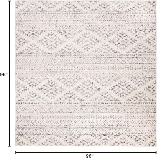 SAFAVIEH Tulum Collection Area Rug - 8' Square, Ivory & Grey, Moroccan Boho Tribal Design, Non-Shedding & Easy to Clean, Ideal for Living Room, Bedroom, Dining Space (TUL272A)