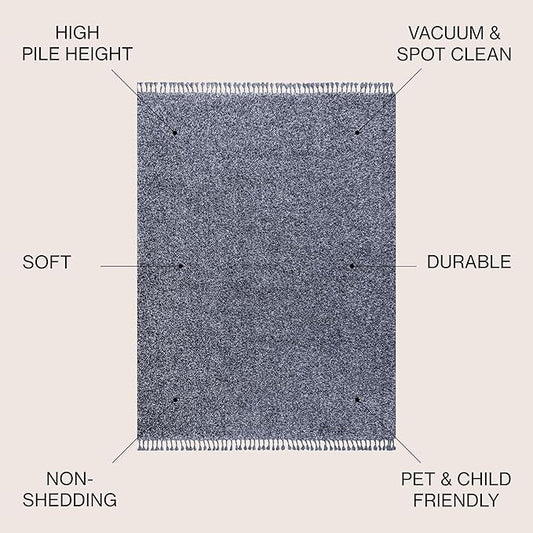 JONATHAN Y Mercer Shag Plush Tassel Denim Blue Indoor Area Rug, 8x10, Contemporary, Modern, Easy-Cleaning for Living Room, Bedroom, Kitchen, Pet Friendly, Non-Shedding (MCR100C-8)