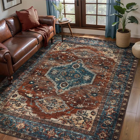 Tangsoo 3x5 Washable Rugs Oriental Area Rug, Vintage Non Slip Indoor Accent Rug, Print Distressed Carpet, Soft Low Pile Rug for Living Room Dining Bedroom Bedside Entryway