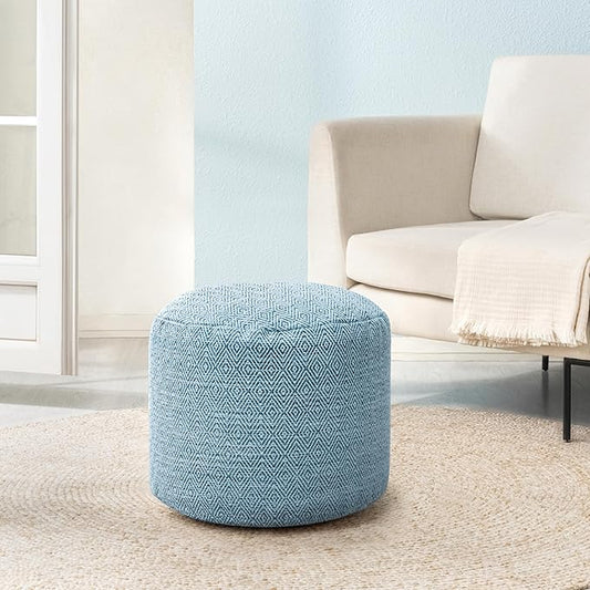 Anji Mountain 100% Handmade & Handcrafted Comfortable Home Décor Pouf Ottoman Footrest for Living Room, Bedroom, Nursery, Kidsroom, Patio Furniture - (22" x 22" x 17" - Blue)