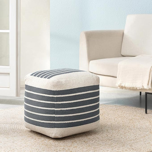 Anji Mountain 100% Handmade & Handcrafted Comfortable Home Décor Pouf Ottoman Footrest for Living Room, Bedroom, Nursery, Kidsroom, Patio Furniture - (20" x 20" x 20" - Gray Maze)