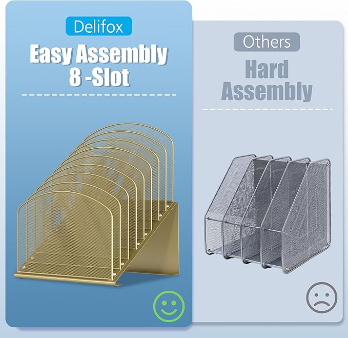 Inclined Desk File Organizer, 8-Section Upright Desk Organizer File Sorter for Office Classroom Desktop Organization