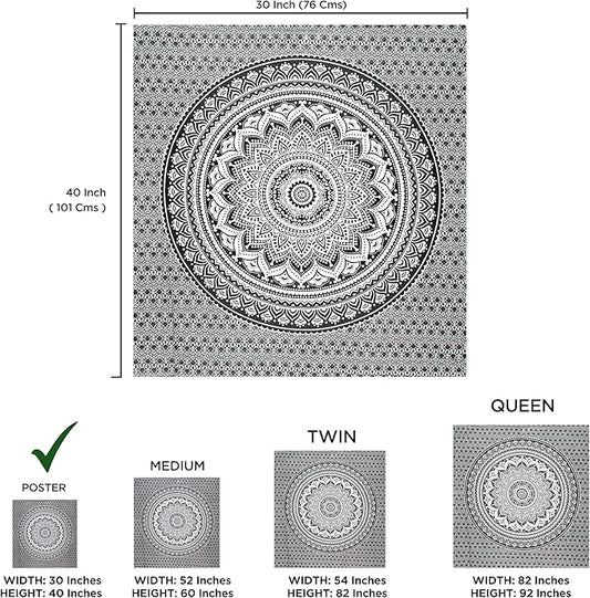 raajsee Indian Cotton Grey Black Tapestry Mandala Wall Hangings- Tapestry For Bedroom - Indie Wall Tapestry Hippie Room Decor - Boho Small Tapestrys Aesthetic 30x40 Inches