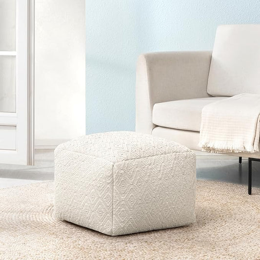 Anji Mountain 100% Handmade & Handcrafted Comfortable Home Décor Pouf Ottoman Footrest for Living Room, Bedroom, Nursery, Kidsroom, Patio Furniture - (22" x 22" x 16" - Ivory)