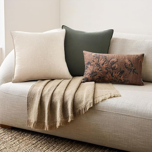 GoldOlive Solid Linen Pillow Covers Pack of 4 Decorative OliveGreen Press Edge Design Throw Pillow Covers Soft Accent Boho Couch Pillowcases Farmhouse for Living Room Bed Sofa 16x16 Inch