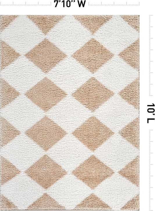 Rugshop Diamond Wave Shag Area Rug Beige 7' 10" x 10' Perfect for Large Living Rooms, Dining Areas, or Master Bedrooms