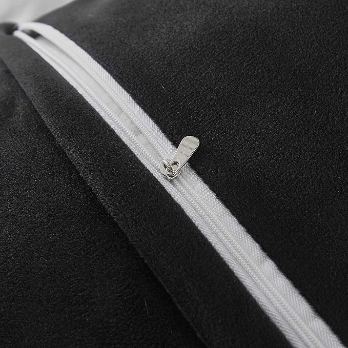 Uhamho Set of 2 Faux Fur Throw Pillow Covers Soft Velvet Decorative Pillowcases Zipper Closure (Black, 20"x26")